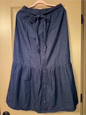 Cherokee Indigo Button-Front A-Line Denim Skirt Vintage Size 34 waist